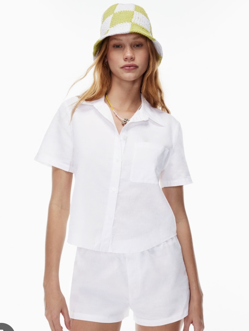 Sunday Best Eliza White Short-Sleeve Linen Blend Button Down Shirt